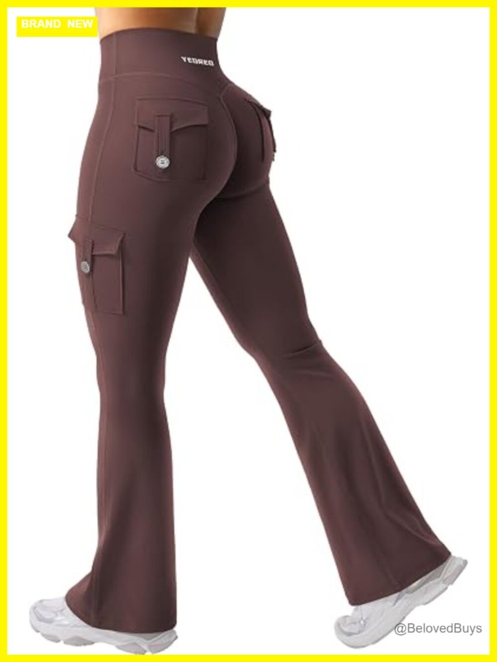 Flare Leggings with Pockets, Hidden Scrunch, No Front Seam, Nylon Spandex